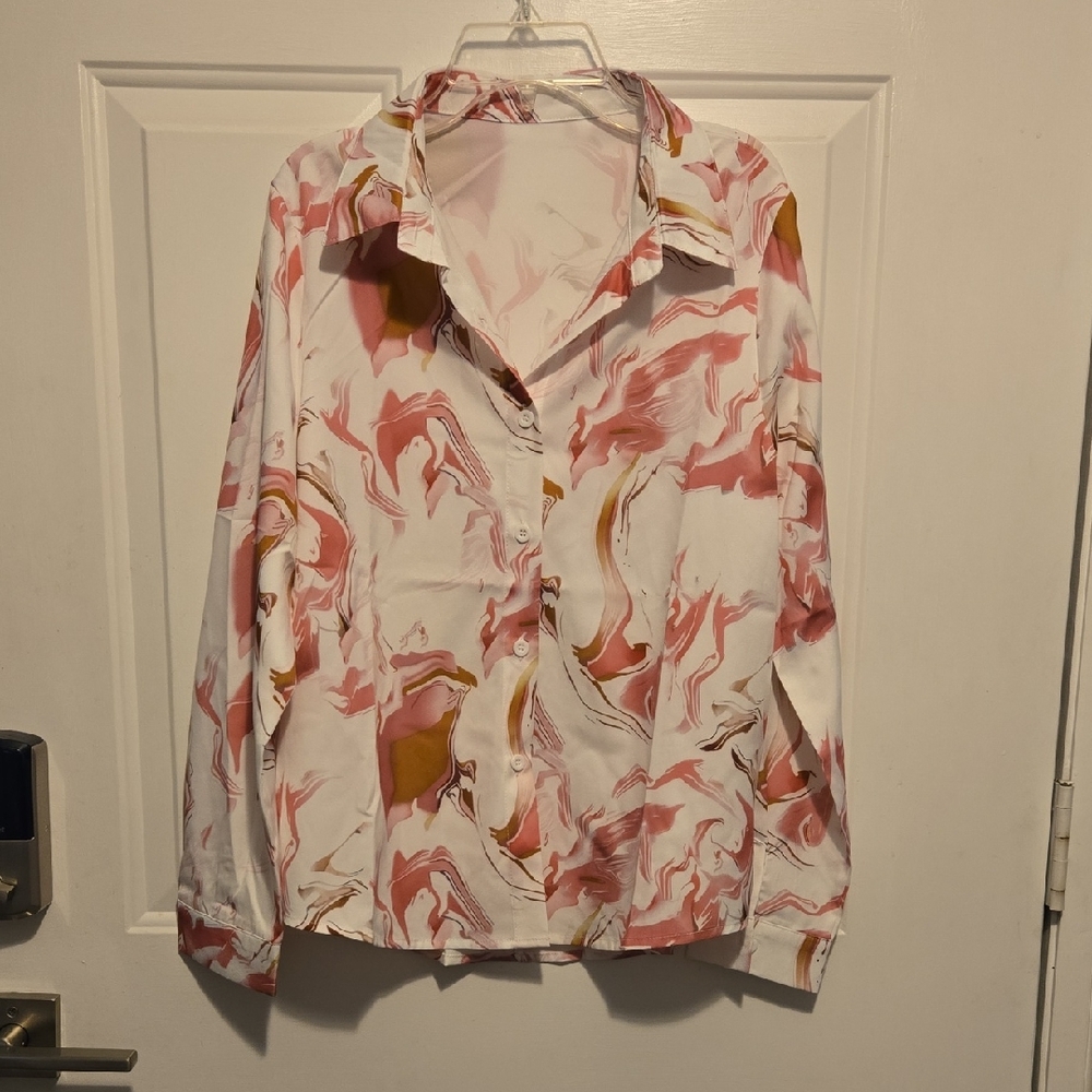 Pink and Gold Marble Print Blouse